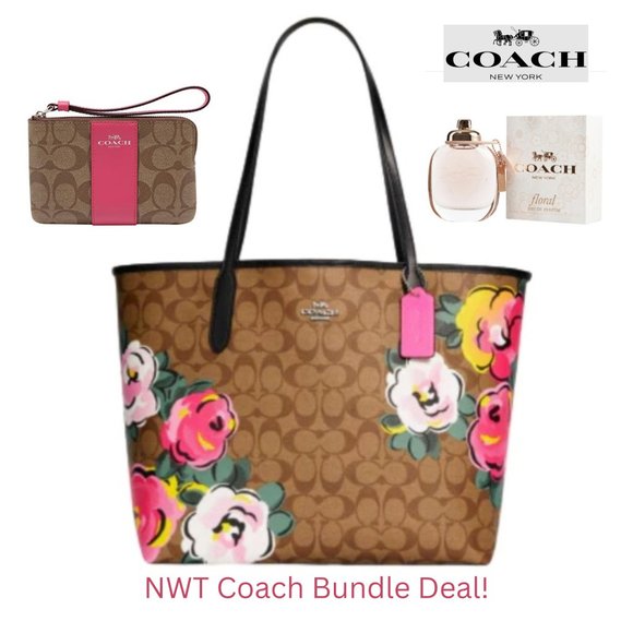Coach Handbags - NWT Coach City Tote Signature Canvas Vintage Rose with Matching Wallet & Perfume